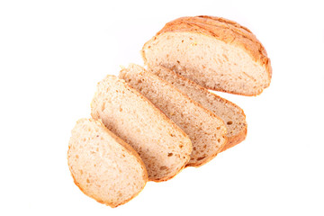 Sliced Loaf of Whole Grain Bread on White Background