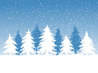 Fototapeta na wymiar Winter background with fir trees and falling snow