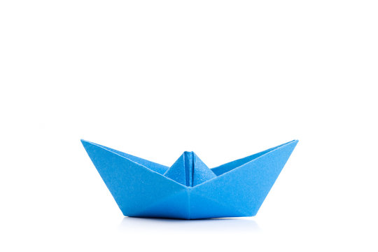 papper blue origami boat