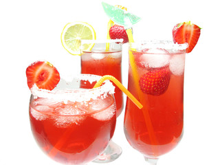 alcoholic red three liqueur cocktail with strawberry