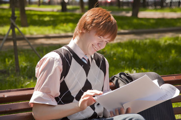 ginger student working outside