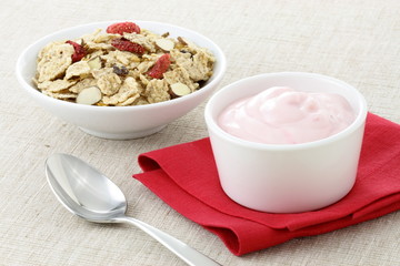 delicious strawberry yogurt and fresh cereal
