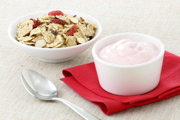 delicious strawberry yogurt and fresh cereal