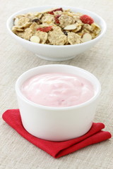 delicious strawberry yogurt and fresh cereal