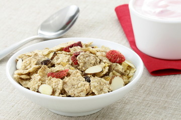 delicious strawberry yogurt and fresh cereal