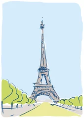 Papier Peint photo Lavable Illustration Paris tour Eiffel