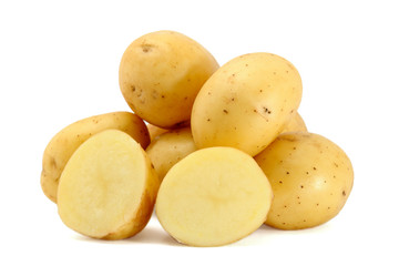 Pile of fresh potatoes isolated on white background