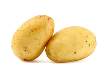 Two fresh potatoes isolated on white background