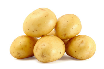 Pile of fresh potatoes isolated on white background