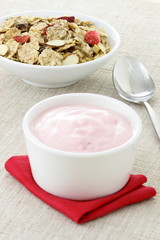 delicious strawberry yogurt and fresh cereal