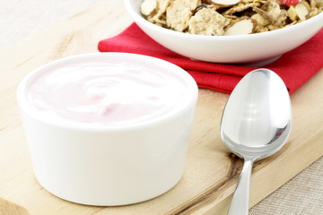 delicious strawberry yogurt and fresh cereal