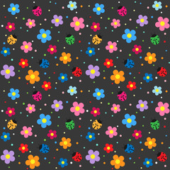 Flowers and ladybugs background