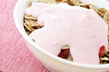 delicious strawberry yogurt and fresh cereal