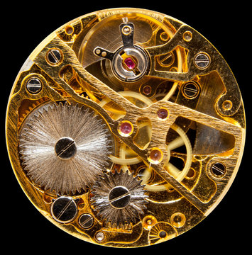 Interior of antique hand wound watch