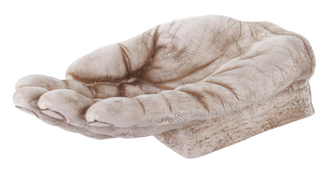 open hand statue isolated on white