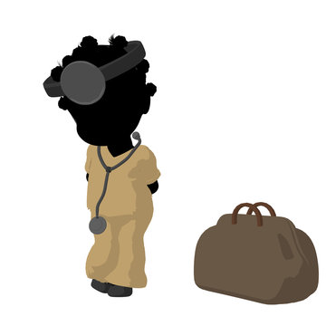 Little African American Doctor Girl Illustration Silhouette