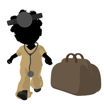 silhouette girl doctor with medical bag clip art preview