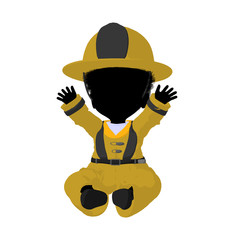 Little African American Firefighter Girl Illustration Silhouette
