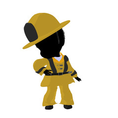 Little African American Firefighter Girl Illustration Silhouette