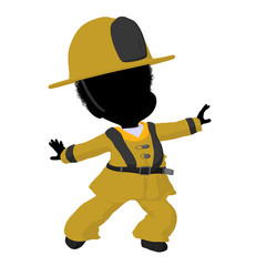 Obraz premium Little African American Firefighter Girl Illustration Silhouette