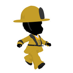Little African American Firefighter Girl Illustration Silhouette