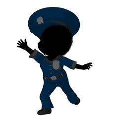 Little African American Police Girl Illustration Silhouette