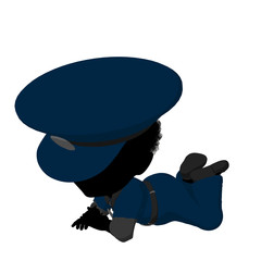 Little African American Police Girl Illustration Silhouette
