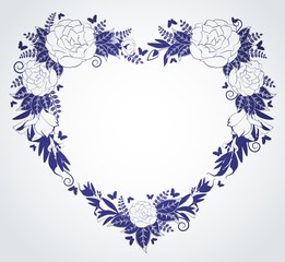 Heart from roses on background.