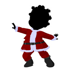 Little African American Santa Girl Illustration Silhouette