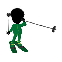 Little African American Skier Girl Illustration Silhouette