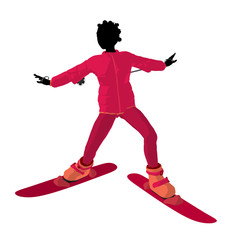 African American Skier Girl Illustration Silhouette