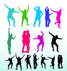 Jumping and dancing vector silhouette