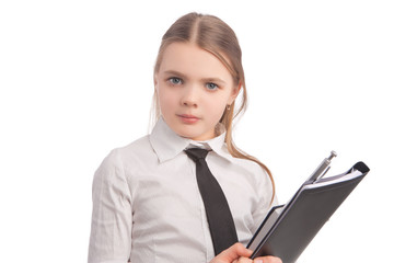 portrait of young and happy little business girl