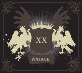 Coat of arms vintage vector background with animals and wings