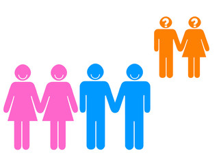 Ilustra&ccedil;&atilde;o com dois casais felizes e um casal admirado - preconceito 