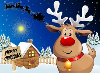 Renna Natale Cartoon Sfondo-Cartoon Reindeer Background-Vector