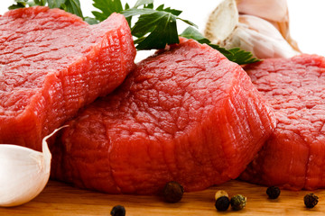Raw beef on cutting board