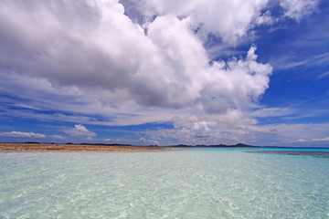 キラキラ光る水面と大きな白い雲