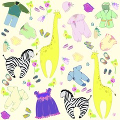 Seamless background.Illustration little childs dress and toys