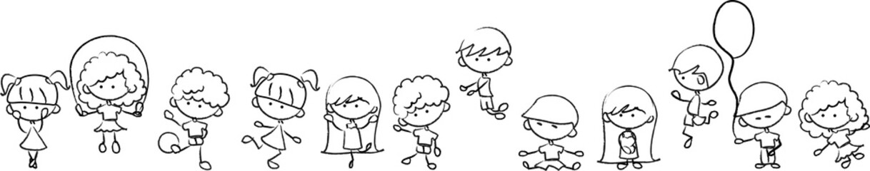 Счастливые милые дети играют, танцуют, прыгают, вектор