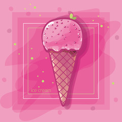 Raspberry ice cream in a wafer cone