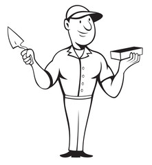 bricklayer mason with trowel and brick