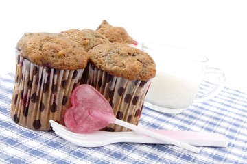 cherry muffins and cup of milk