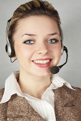 woman with telephone headset