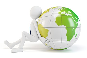 3d man pushing the earth globe