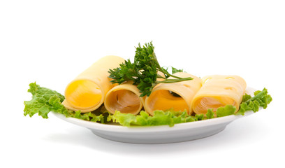 cheese with greens in a bowl