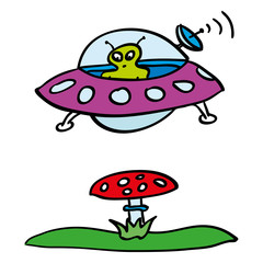 Doodle contact of ufo and mashroom