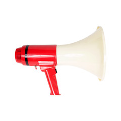 Stock image of red and white megaphone isolated on white