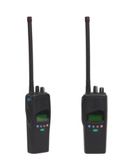 Pair of portable radio sets on a white background