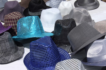 Hats on a market stand